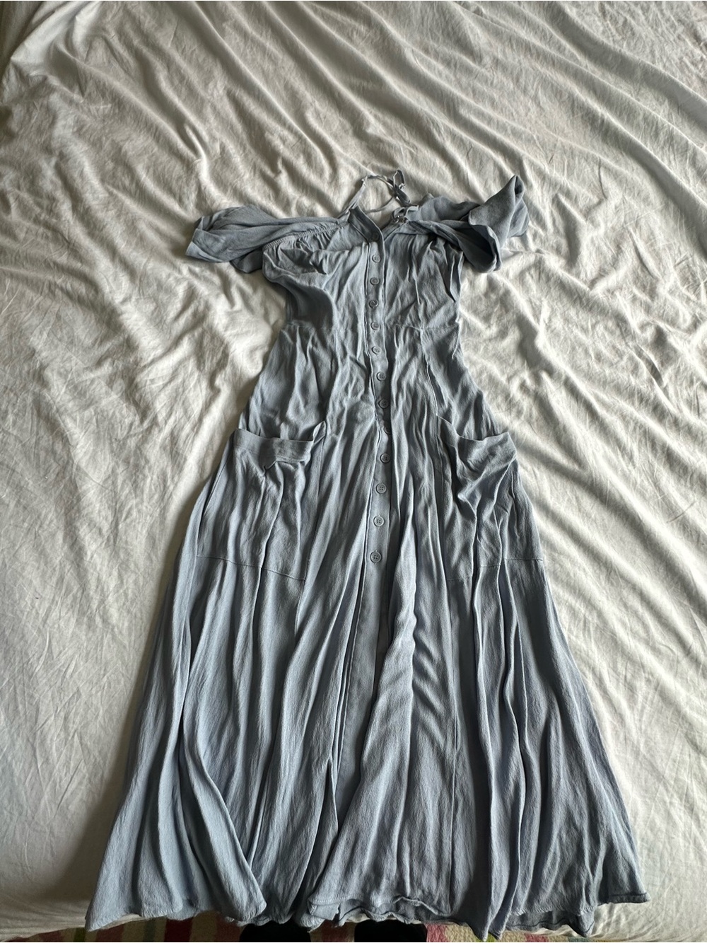 Reformation Light Blue Button-Front Midi Dress